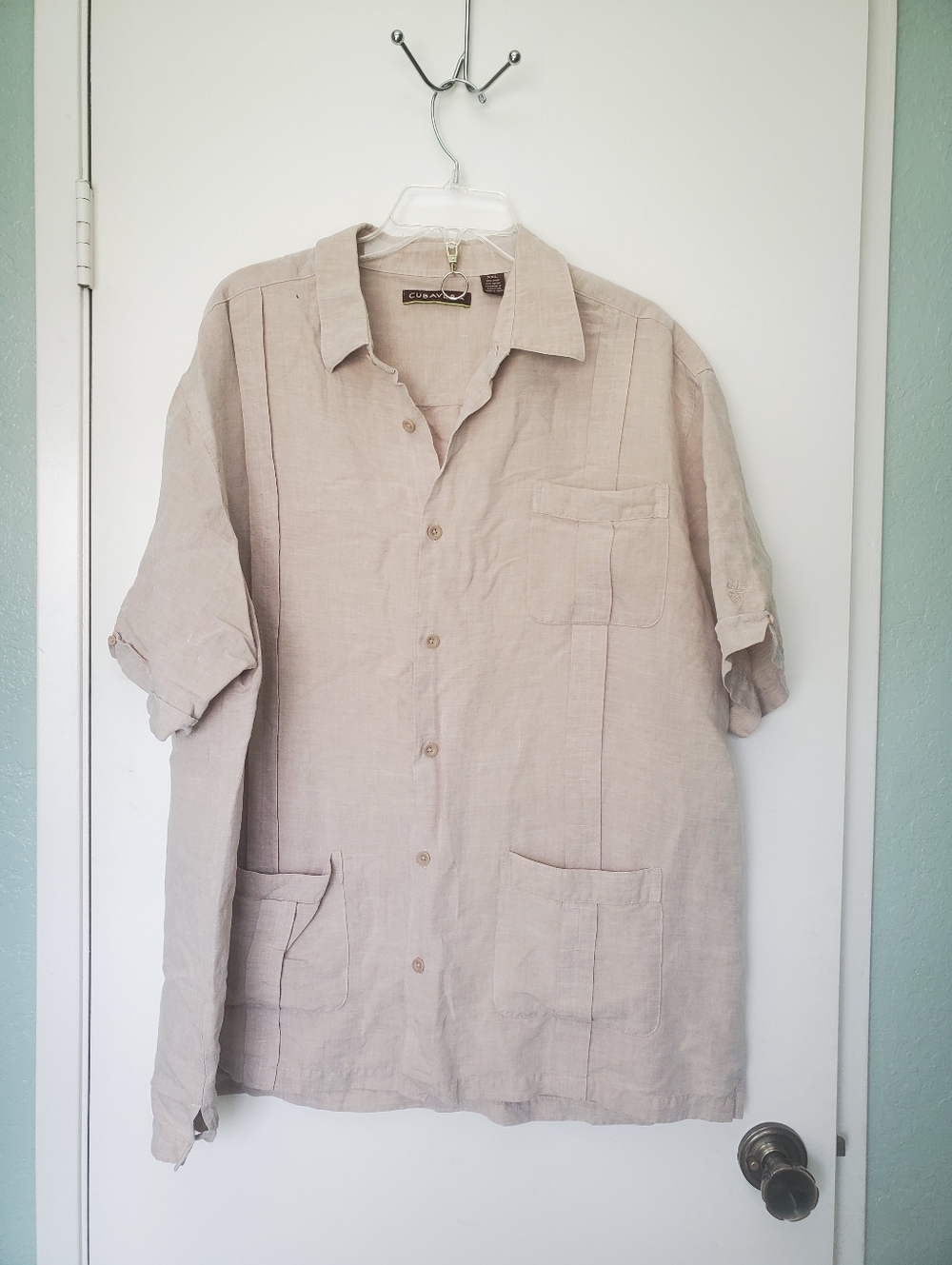 Cubavera Men's Tan Linen Blend Button Up Caribbean Casual Dress Shirt Sz XXL